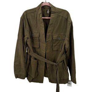 Free People Olive Green Belted Utility Jacket Military Style Womens Size M